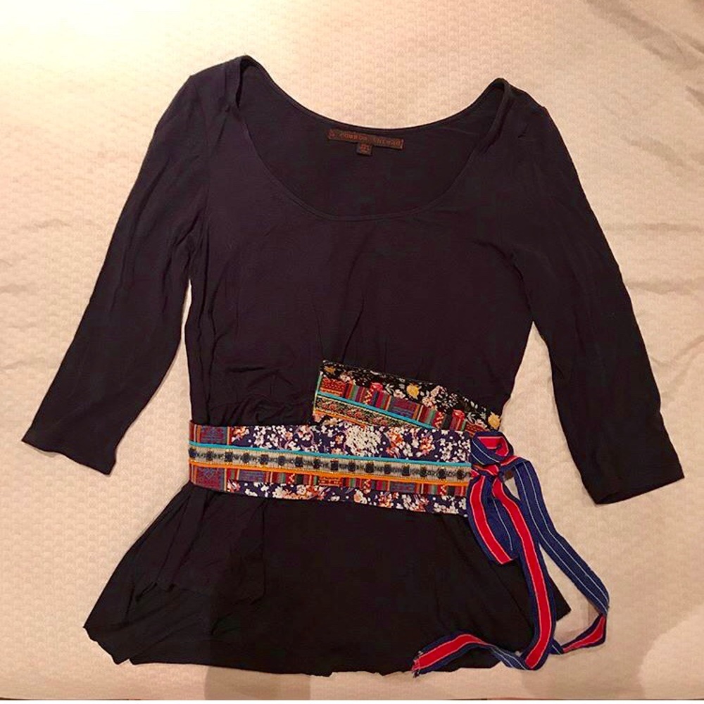 Anthropologie navy 3/4 sleeve blouse